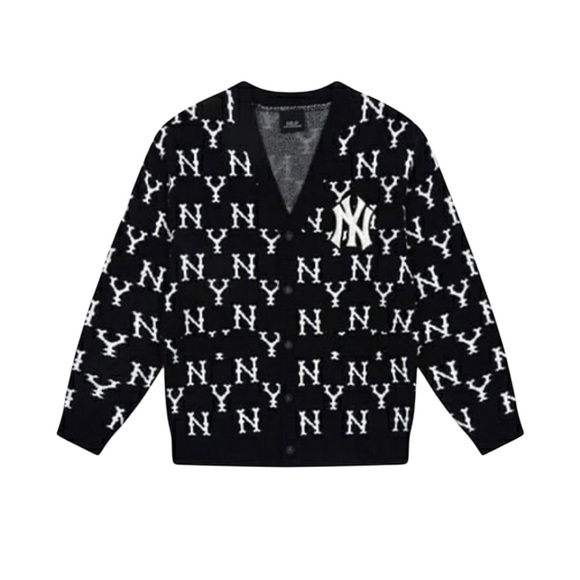 MLB Korea NY Yankees Monogram Cardigan Sweater Unisex M - Picture 1 of 12